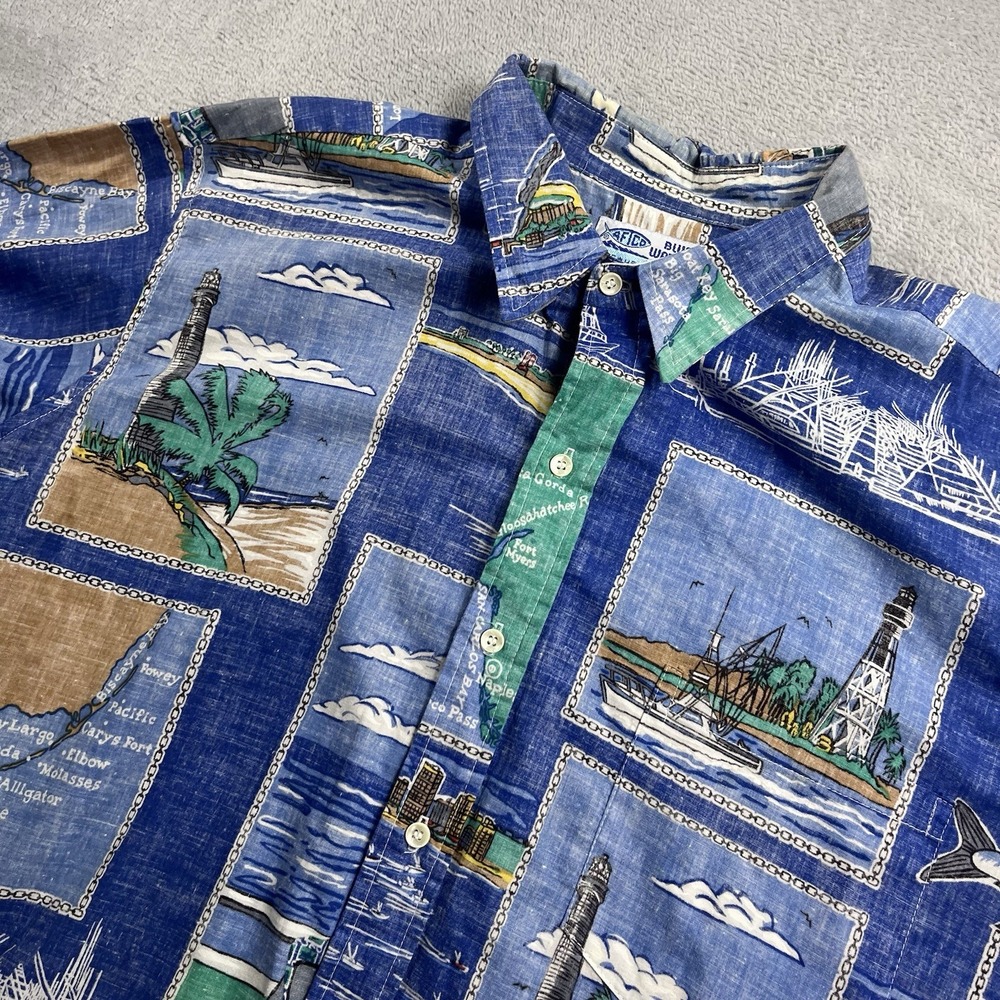 AFTCO Fishing Casual SS Shirt Men's XL Blue Water Wear all Over Print